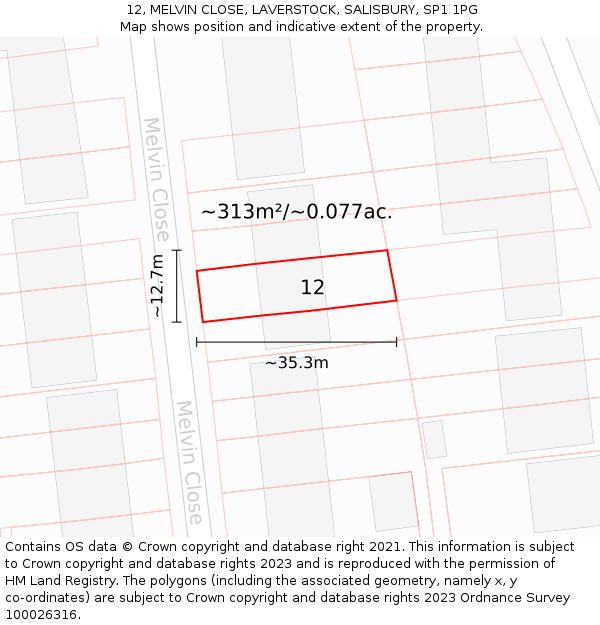 12, MELVIN CLOSE, LAVERSTOCK, SALISBURY, SP1 1PG: Plot and title map