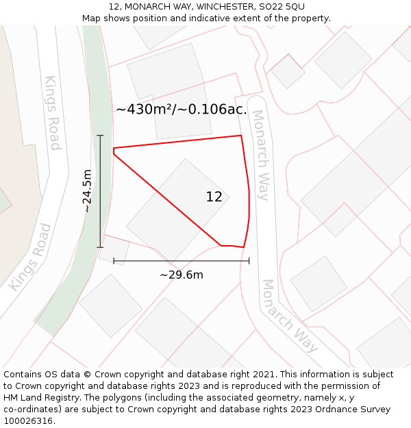 12, MONARCH WAY, WINCHESTER, SO22 5QU: Plot and title map