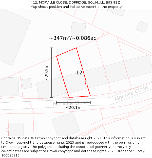 12, MORVILLE CLOSE, DORRIDGE, SOLIHULL, B93 8SZ: Plot and title map