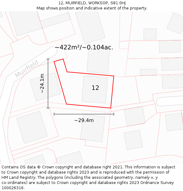 12, MUIRFIELD, WORKSOP, S81 0HJ: Plot and title map