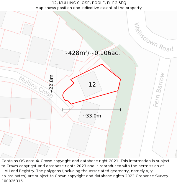 12, MULLINS CLOSE, POOLE, BH12 5EQ: Plot and title map