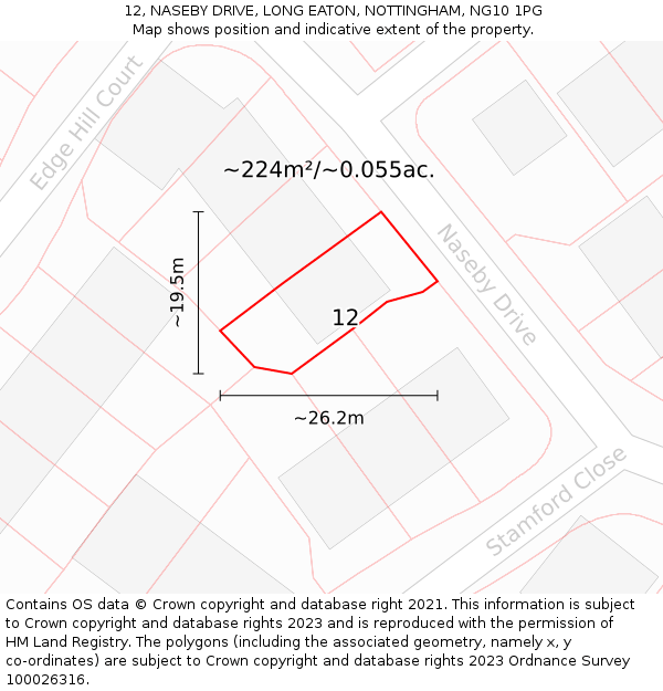 12, NASEBY DRIVE, LONG EATON, NOTTINGHAM, NG10 1PG: Plot and title map