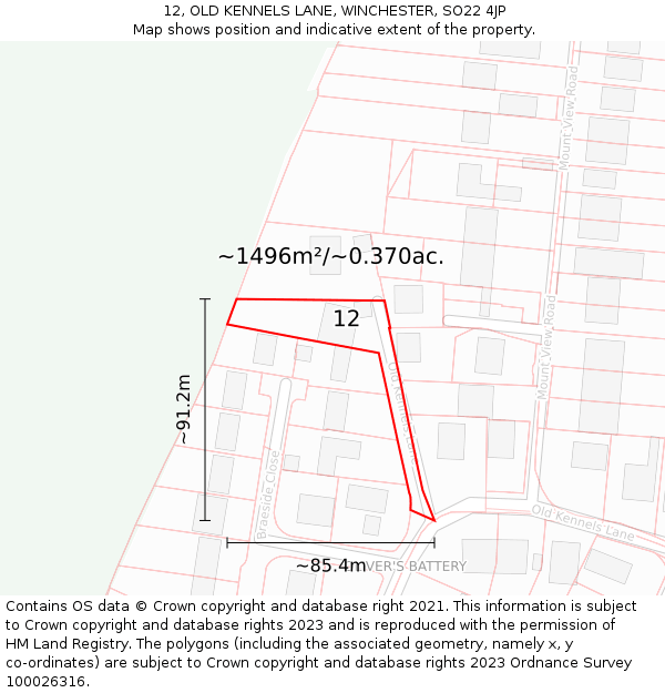 12, OLD KENNELS LANE, WINCHESTER, SO22 4JP: Plot and title map