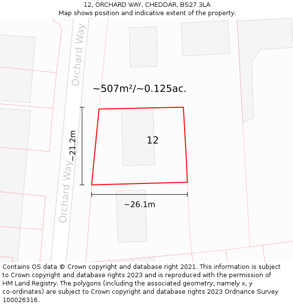 12, ORCHARD WAY, CHEDDAR, BS27 3LA: Plot and title map