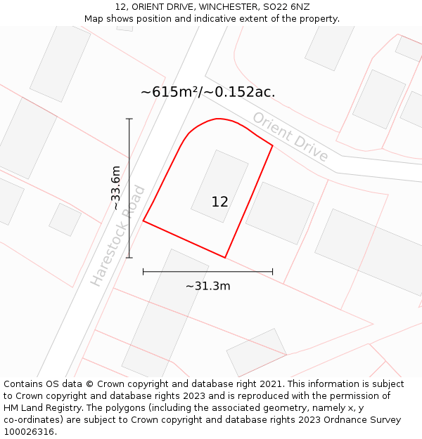 12, ORIENT DRIVE, WINCHESTER, SO22 6NZ: Plot and title map