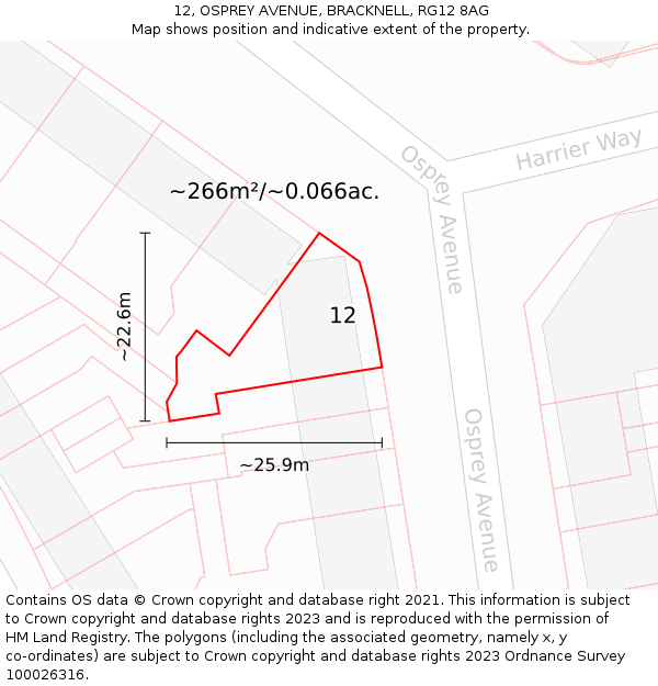 12, OSPREY AVENUE, BRACKNELL, RG12 8AG: Plot and title map