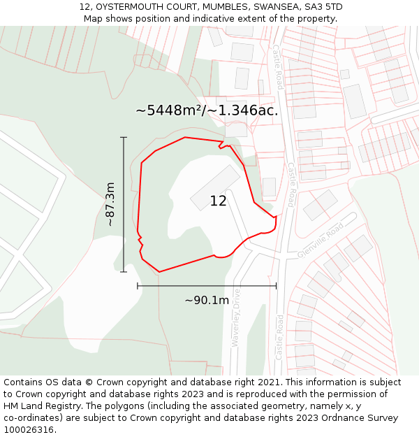 12, OYSTERMOUTH COURT, MUMBLES, SWANSEA, SA3 5TD: Plot and title map