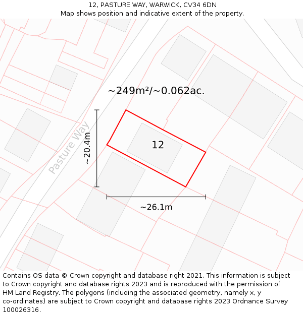 12, PASTURE WAY, WARWICK, CV34 6DN: Plot and title map