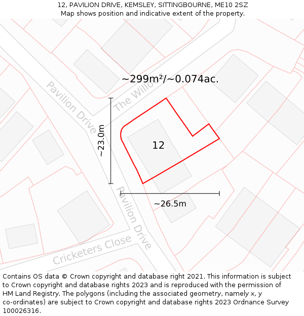 12, PAVILION DRIVE, KEMSLEY, SITTINGBOURNE, ME10 2SZ: Plot and title map