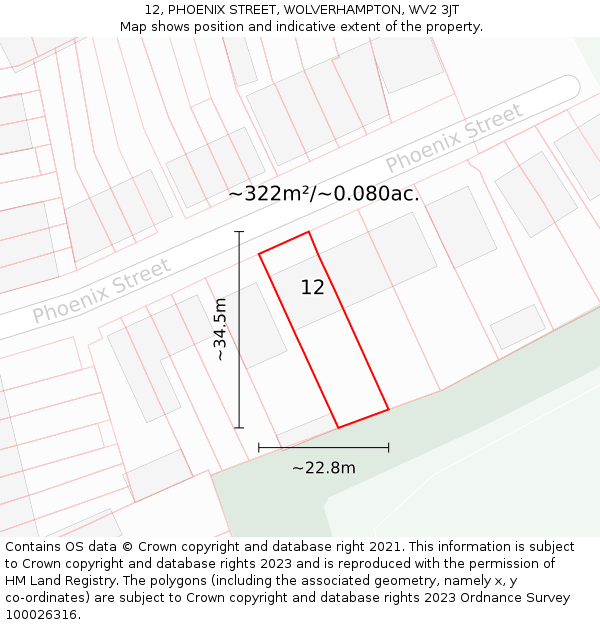 12, PHOENIX STREET, WOLVERHAMPTON, WV2 3JT: Plot and title map