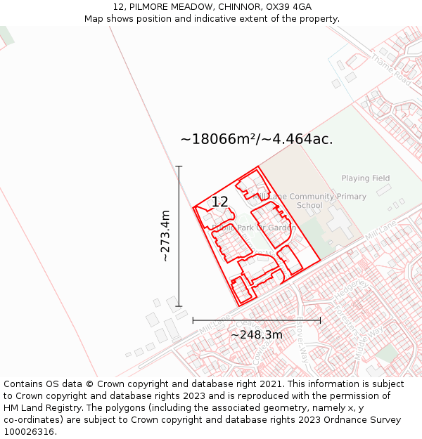 12, PILMORE MEADOW, CHINNOR, OX39 4GA: Plot and title map