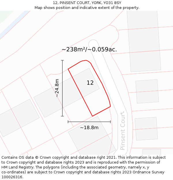 12, PINSENT COURT, YORK, YO31 8SY: Plot and title map