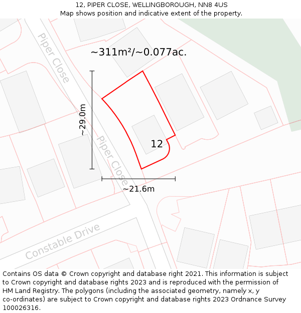 12, PIPER CLOSE, WELLINGBOROUGH, NN8 4US: Plot and title map