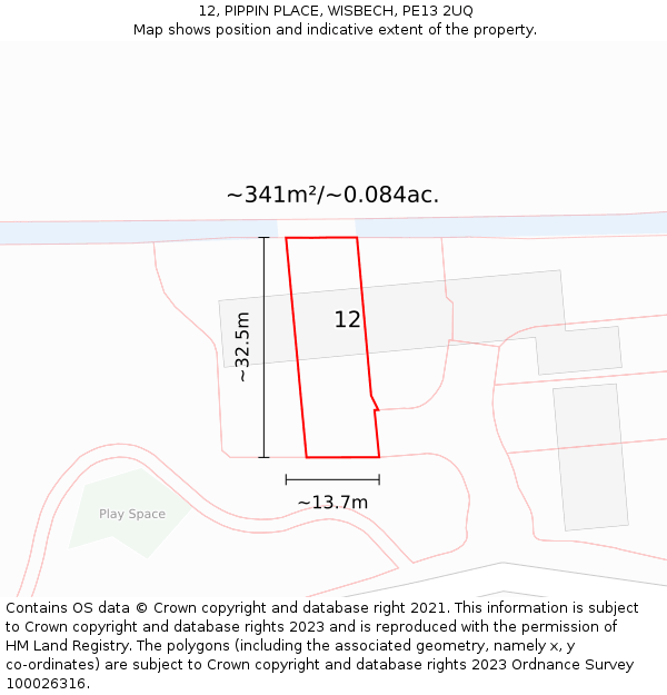 12, PIPPIN PLACE, WISBECH, PE13 2UQ: Plot and title map