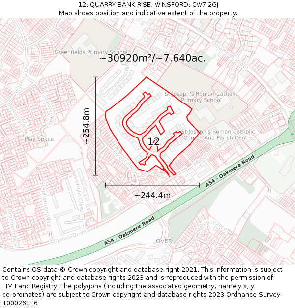 12, QUARRY BANK RISE, WINSFORD, CW7 2GJ: Plot and title map