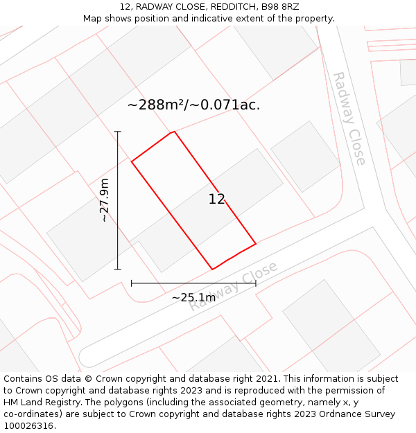 12, RADWAY CLOSE, REDDITCH, B98 8RZ: Plot and title map