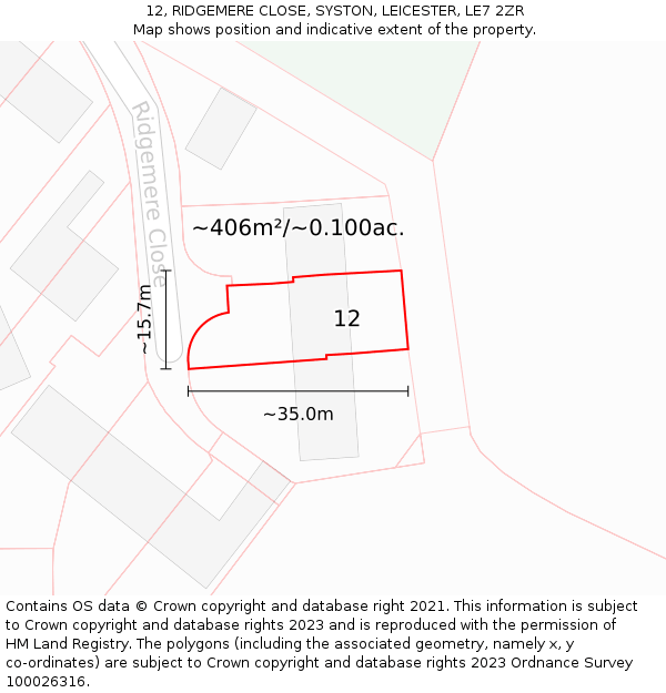 12, RIDGEMERE CLOSE, SYSTON, LEICESTER, LE7 2ZR: Plot and title map