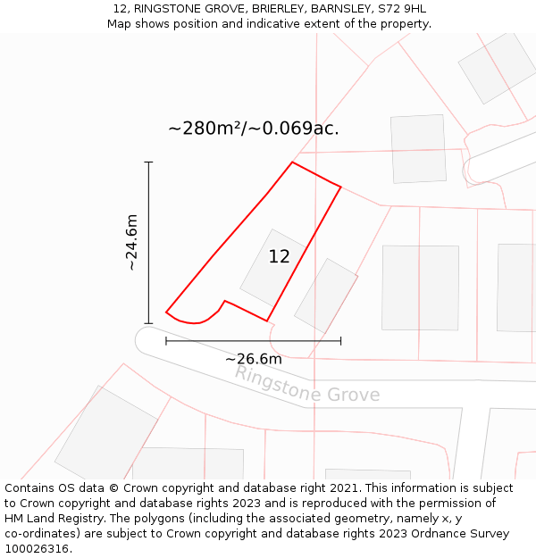 12, RINGSTONE GROVE, BRIERLEY, BARNSLEY, S72 9HL: Plot and title map