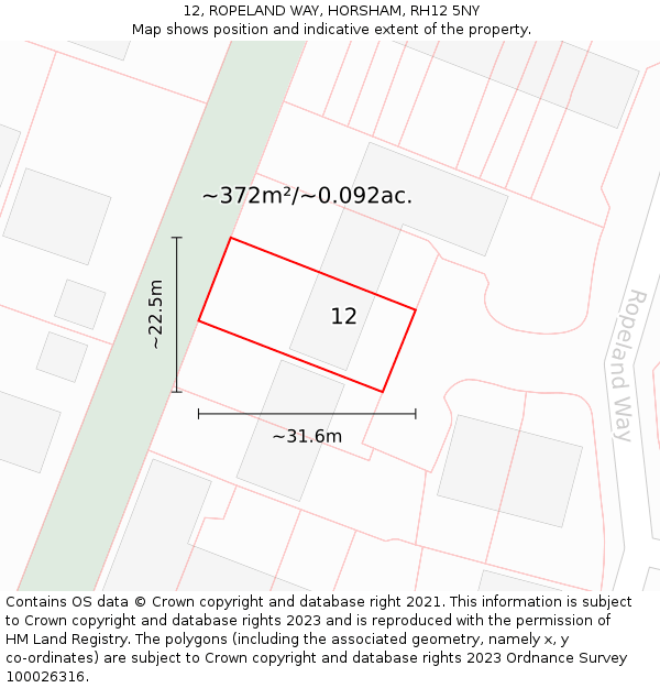 12, ROPELAND WAY, HORSHAM, RH12 5NY: Plot and title map