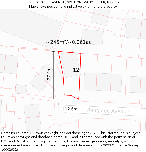 12, ROUGHLEE AVENUE, SWINTON, MANCHESTER, M27 0JP: Plot and title map