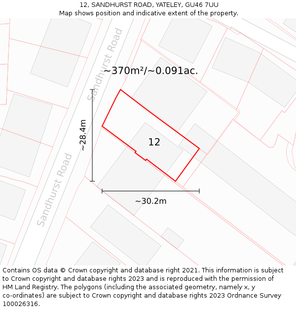 12, SANDHURST ROAD, YATELEY, GU46 7UU: Plot and title map