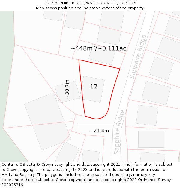 12, SAPPHIRE RIDGE, WATERLOOVILLE, PO7 8NY: Plot and title map