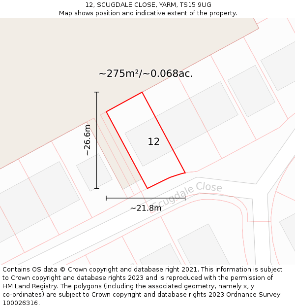 12, SCUGDALE CLOSE, YARM, TS15 9UG: Plot and title map