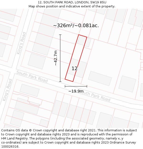 12, SOUTH PARK ROAD, LONDON, SW19 8SU: Plot and title map