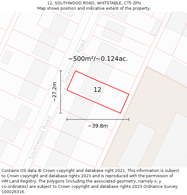 12, SOUTHWOOD ROAD, WHITSTABLE, CT5 2PN: Plot and title map