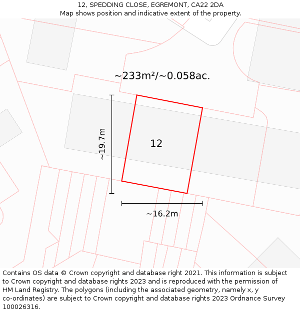 12, SPEDDING CLOSE, EGREMONT, CA22 2DA: Plot and title map