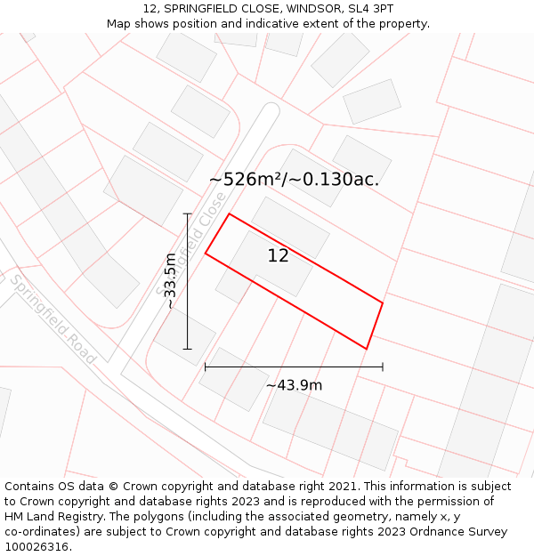 12, SPRINGFIELD CLOSE, WINDSOR, SL4 3PT: Plot and title map