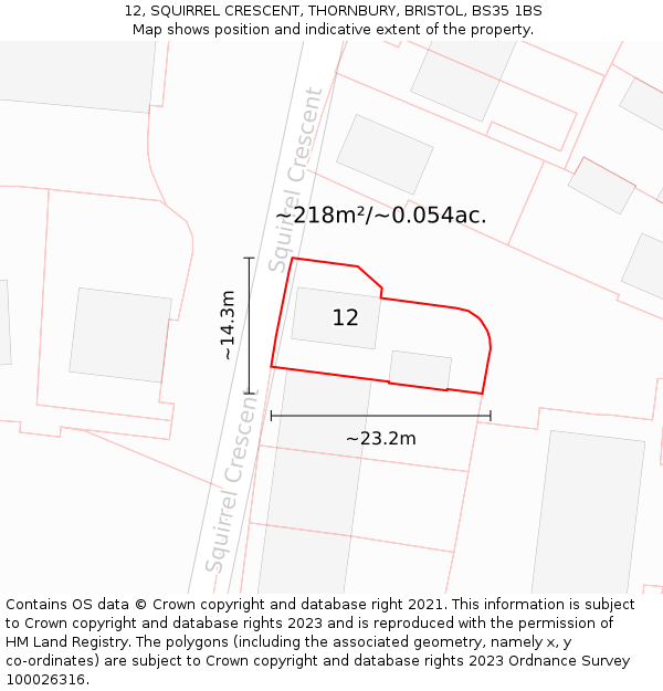 12, SQUIRREL CRESCENT, THORNBURY, BRISTOL, BS35 1BS: Plot and title map