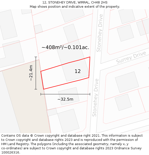 12, STONEHEY DRIVE, WIRRAL, CH48 2HS: Plot and title map