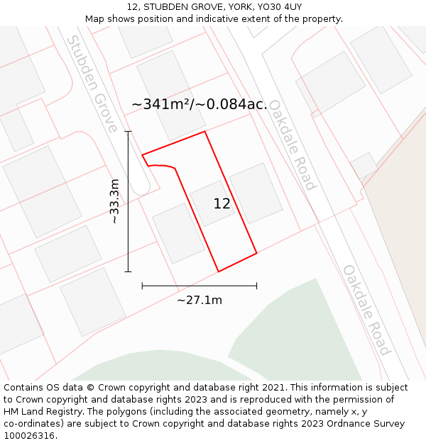 12, STUBDEN GROVE, YORK, YO30 4UY: Plot and title map