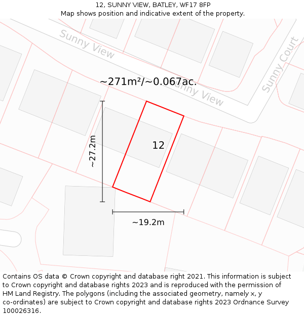 12, SUNNY VIEW, BATLEY, WF17 8FP: Plot and title map