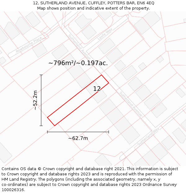 12, SUTHERLAND AVENUE, CUFFLEY, POTTERS BAR, EN6 4EQ: Plot and title map