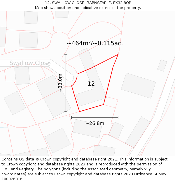 12, SWALLOW CLOSE, BARNSTAPLE, EX32 8QP: Plot and title map