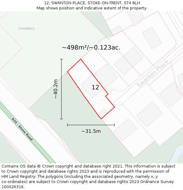 12, SWANTON PLACE, STOKE-ON-TRENT, ST4 8LH: Plot and title map