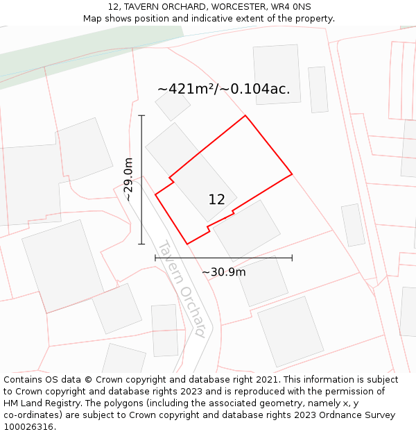 12, TAVERN ORCHARD, WORCESTER, WR4 0NS: Plot and title map