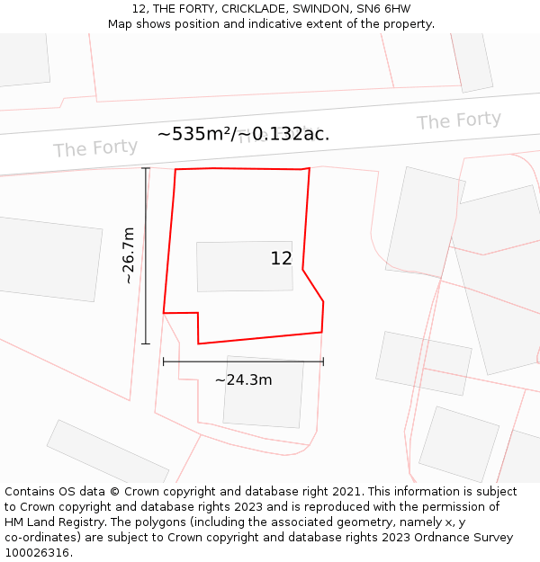 12, THE FORTY, CRICKLADE, SWINDON, SN6 6HW: Plot and title map