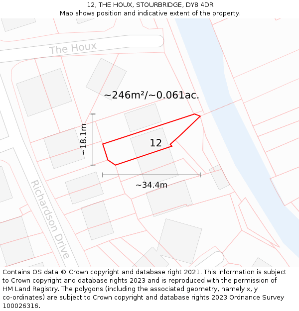 12, THE HOUX, STOURBRIDGE, DY8 4DR: Plot and title map