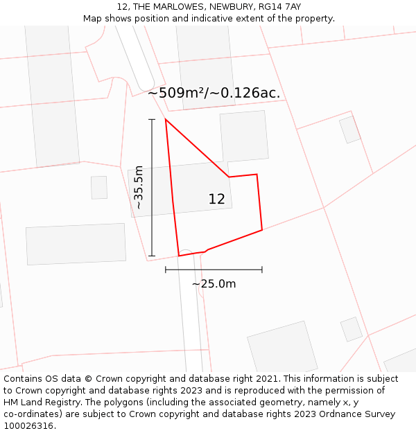 12, THE MARLOWES, NEWBURY, RG14 7AY: Plot and title map
