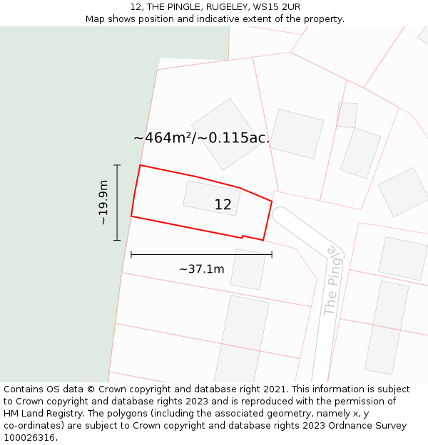 12, THE PINGLE, RUGELEY, WS15 2UR: Plot and title map