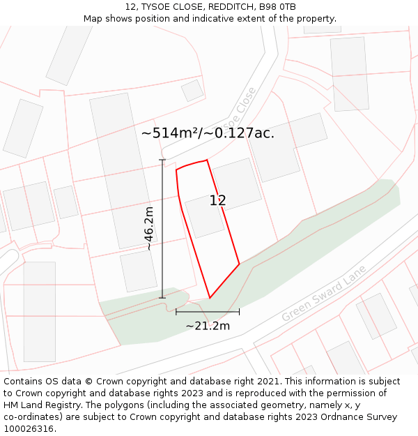 12, TYSOE CLOSE, REDDITCH, B98 0TB: Plot and title map