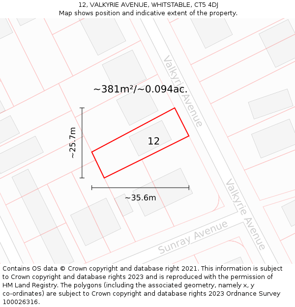 12, VALKYRIE AVENUE, WHITSTABLE, CT5 4DJ: Plot and title map