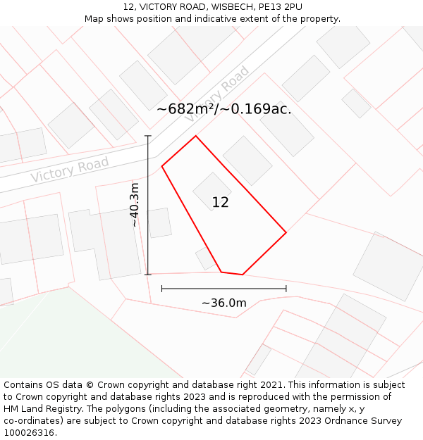 12, VICTORY ROAD, WISBECH, PE13 2PU: Plot and title map