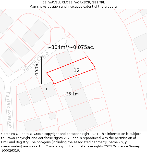 12, WAVELL CLOSE, WORKSOP, S81 7RL: Plot and title map