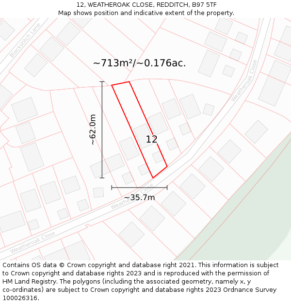 12, WEATHEROAK CLOSE, REDDITCH, B97 5TF: Plot and title map