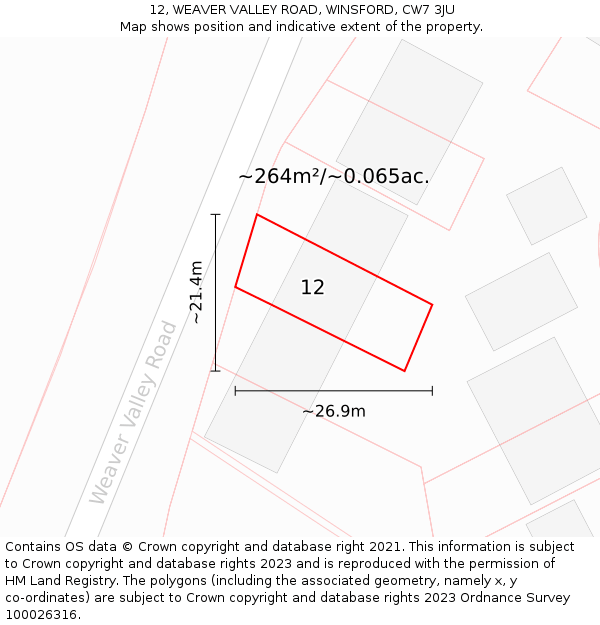 12, WEAVER VALLEY ROAD, WINSFORD, CW7 3JU: Plot and title map