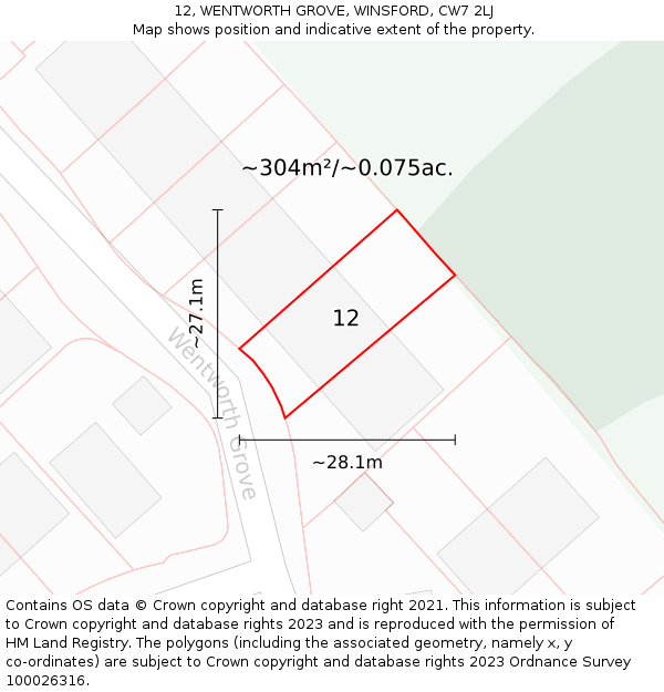 12, WENTWORTH GROVE, WINSFORD, CW7 2LJ: Plot and title map